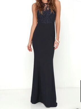 Navy Lace Evening Gown